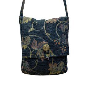 Alices Tapestries Women’s Blue Floral Woven Fabric Bohemian Crossbody Bag